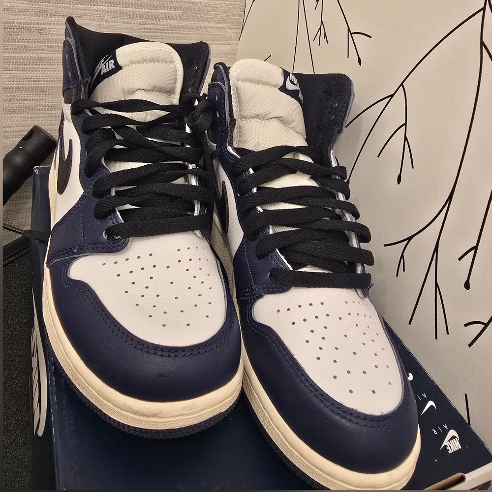Nike Big KIDS Navy and White High-Top Sneakers. Jordan 1 OG